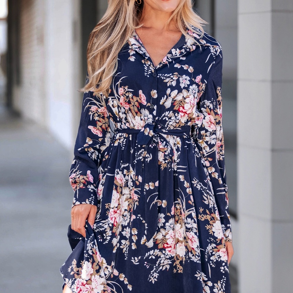 Cupshe Navy Floral Midi Dress